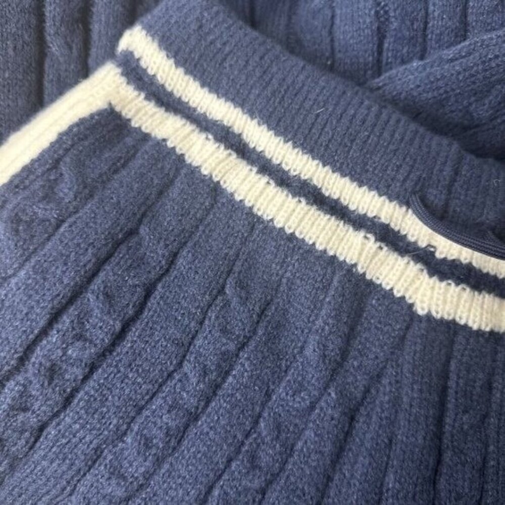 Women Outfit Two Piece Set Crop Sweater-Shorts Knit Blue Size M Sailor Neck - Picture 16 of 16